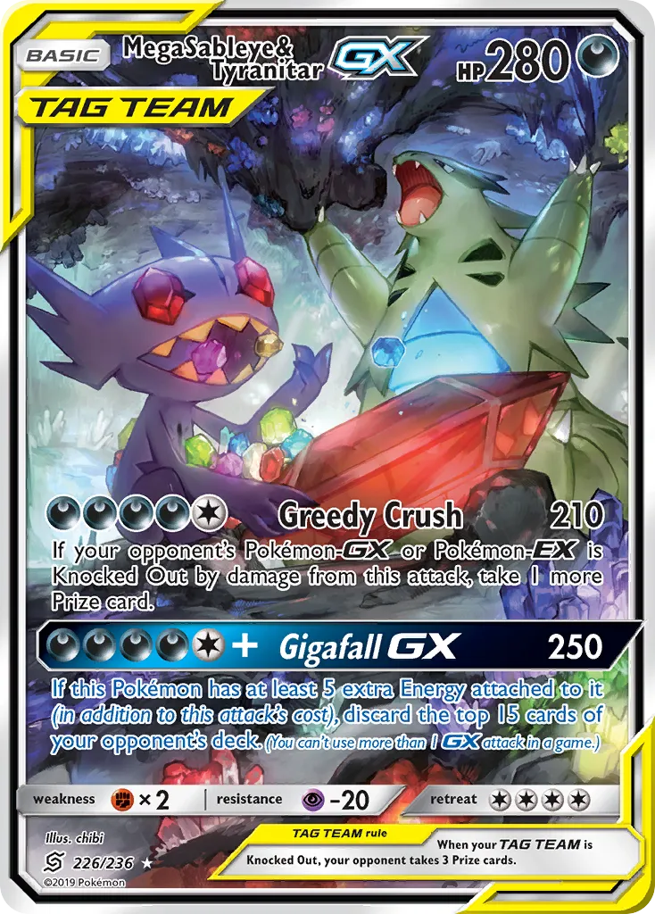 Mega Sableye & Tyranitar-GX — featured chase card from Unified Minds