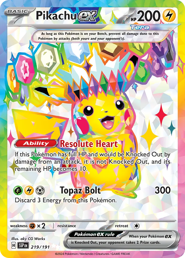Pikachu ex — featured chase card from Surging Sparks